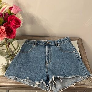 ROLLA'S High-Rise Distressed Denim Shorts - Blue